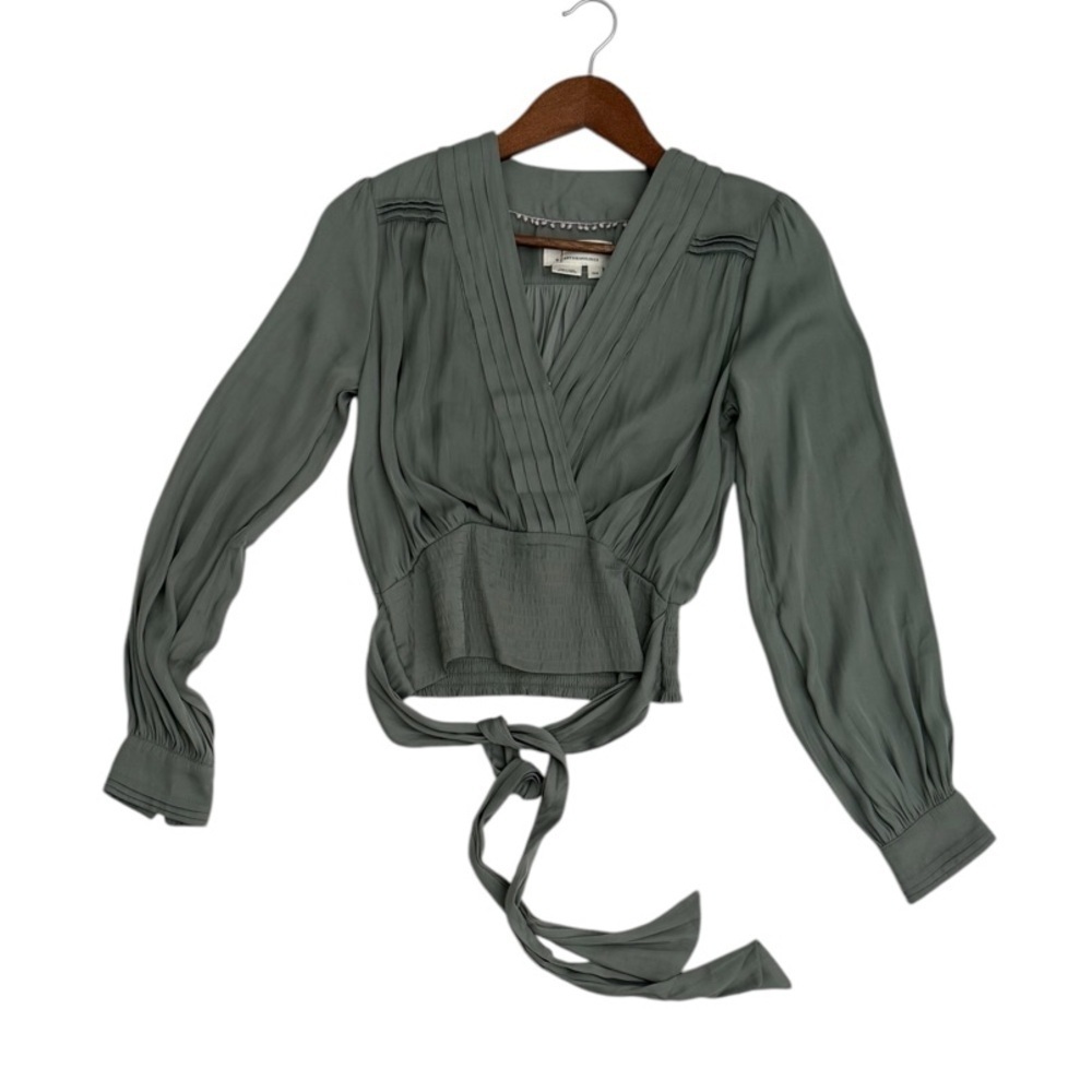 Anthropologie Tie Blouse Moss Color Green Size XXS